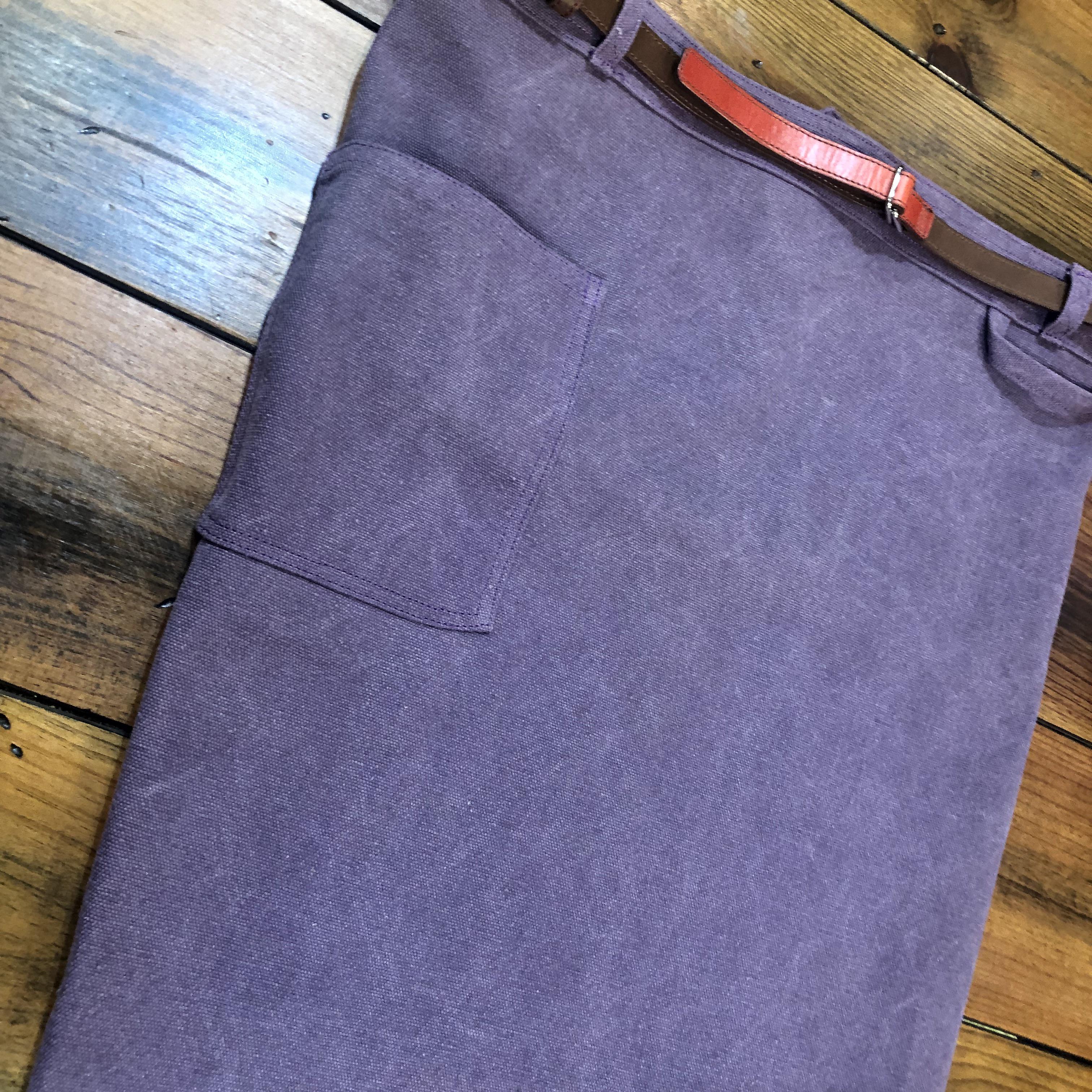 TYPE-3PU　サロンエプロン　８号ビンテージ帆布　レザーストラップ　パープル キャンプ　バーベキュー