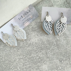 再再…販☆秋冬☆マットシルバーリーフピアス/イヤリング☆痒くなり