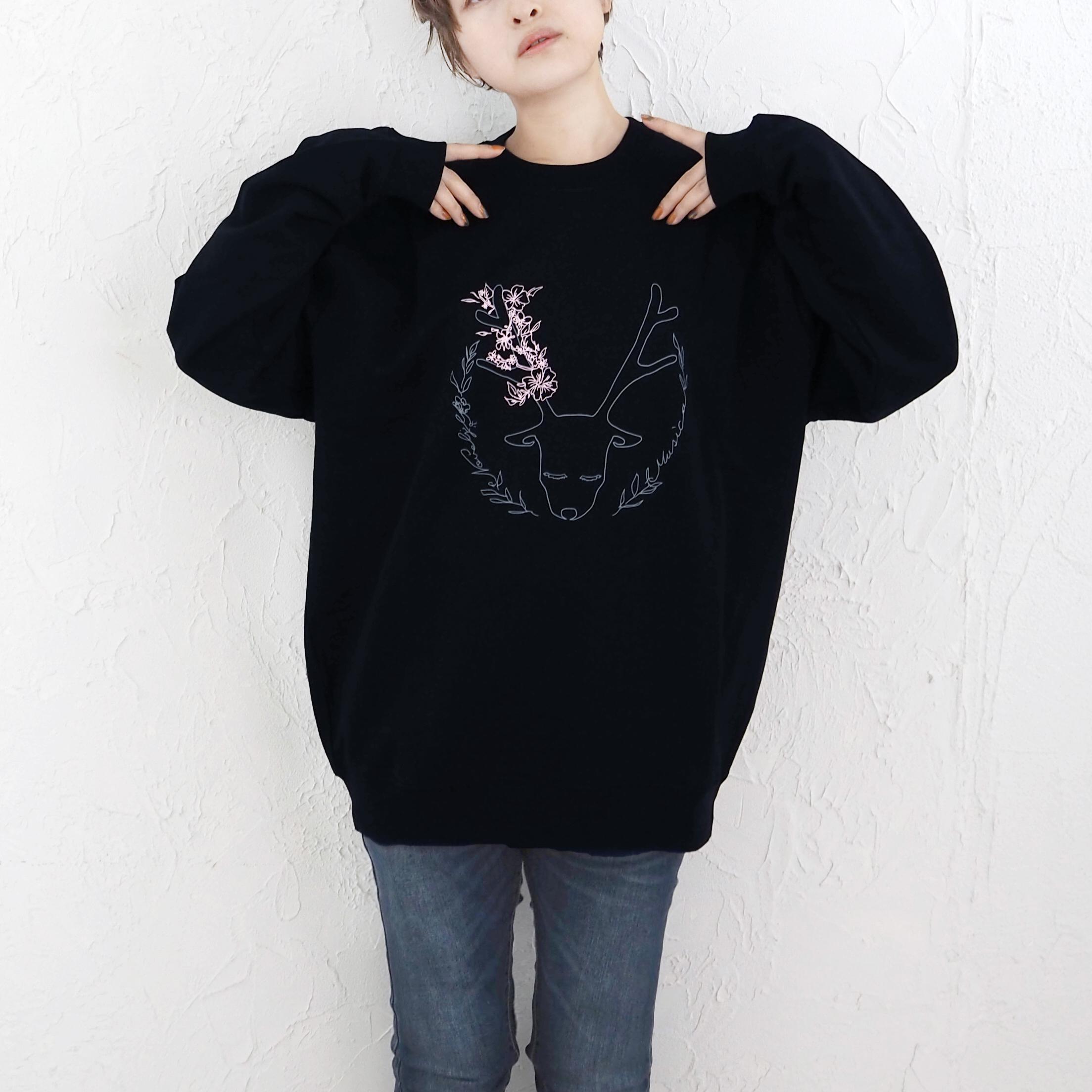 おとなのトレーナー　*MUSICA-Tee*　＊ブラック＊XL　小鹿