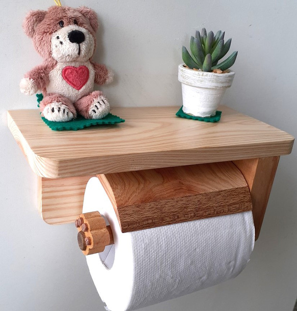 天然杉材ダブルペーパーホルダー付き収納BOX