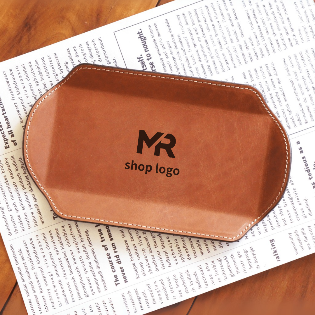 開店祝にロゴ入れ可★レザーキャッシュトレイ【ブラウン】開店祝いや周年記念に