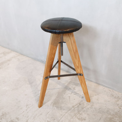 ＼送料無料／[LV High Stool]昇降式ハイスツール アイアン 無垢材 布 革 丸座面 おしゃれ -69_h- 7枚目の画像