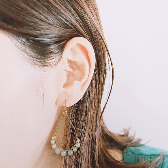 [海藍寶石] 海藍寶石吊墜圈形耳環 第3張的照片