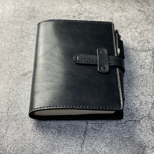 手縫】ほぼ日手帳day-freeオリジナルA6サイズ用黒色本革カバー