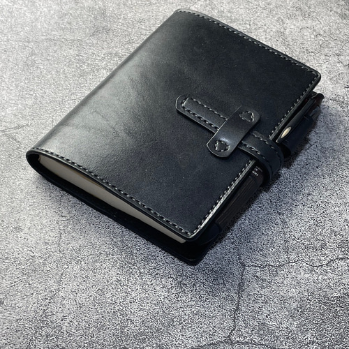 手縫】ほぼ日手帳day-freeオリジナルA6サイズ用黒色本革カバー