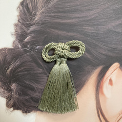 【Creema限定】二重叶結び(薄萌葱)タッセルの髪飾り 1枚目の画像