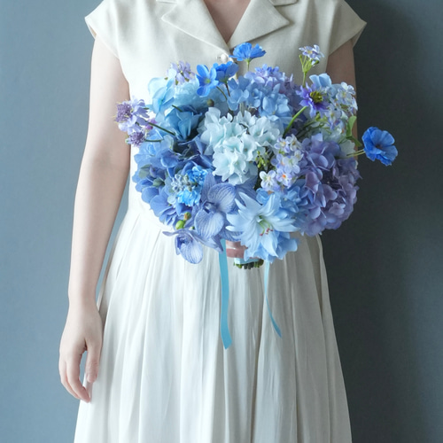 造花ウェディングブーケ 紫陽花×夏の結婚式に 胡蝶蘭 アーティ