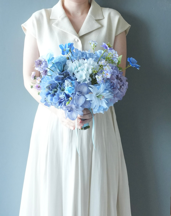 造花ウェディングブーケ 紫陽花×夏の結婚式に 胡蝶蘭 アーティ