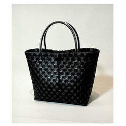 ♡２回のみ使用♡WOVEN チェック柄 かごバッグ イエローチェック×ブラックLL 2WAYプラカゴバッグ B4サイズ