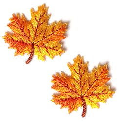 アップリケワッペン-かえでの葉っぱ 2枚 メープルリーフ 楓 木の葉 紅葉 W-0659 1枚目の画像