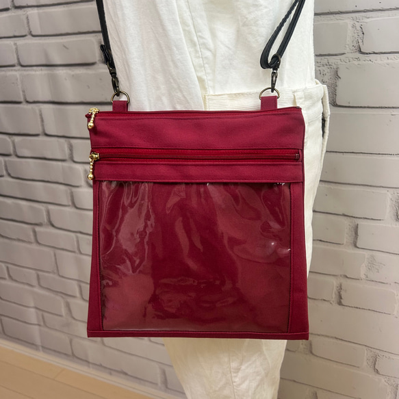 帆布 クリアポケット付き サコッシュ ショルダー可能 大人の移動