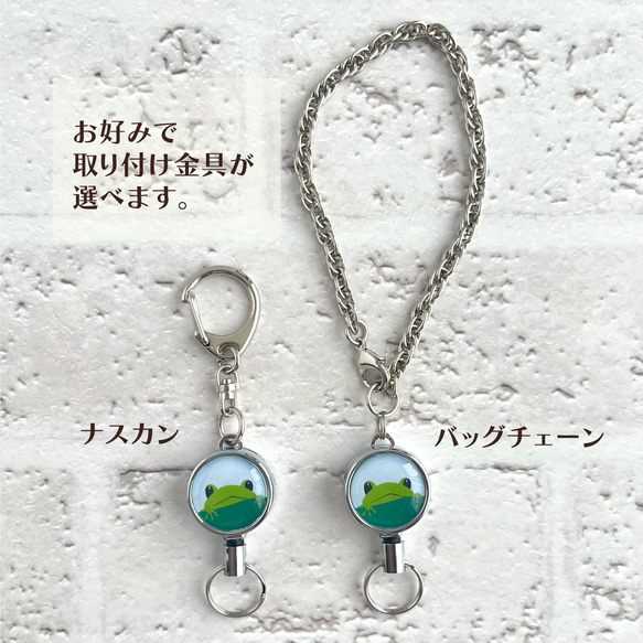 【リールキーホルダー】葉っぱからのぞくかえる 3枚目の画像