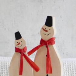 スノーマン Ｌサイズ×Ｓサイズセット｜雪だるま ゆきだるま クリスマス 冬 雪 置物 木製 ペイント 10枚目の画像