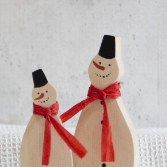 スノーマン Ｌサイズ×Ｓサイズセット｜雪だるま ゆきだるま クリスマス 冬 雪 置物 木製 ペイント 10枚目の画像