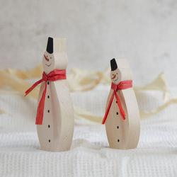 スノーマン Ｌサイズ×Ｓサイズセット｜雪だるま ゆきだるま クリスマス 冬 雪 置物 木製 ペイント 4枚目の画像