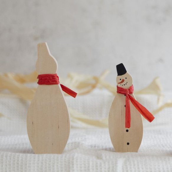 スノーマン Ｌサイズ×Ｓサイズセット｜雪だるま ゆきだるま クリスマス 冬 雪 置物 木製 ペイント 8枚目の画像