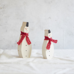 スノーマン Ｌサイズ×Ｓサイズセット｜雪だるま ゆきだるま クリスマス 冬 雪 置物 木製 ペイント 9枚目の画像