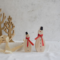 スノーマン Ｌサイズ×Ｓサイズセット｜雪だるま ゆきだるま クリスマス 冬 雪 置物 木製 ペイント 5枚目の画像