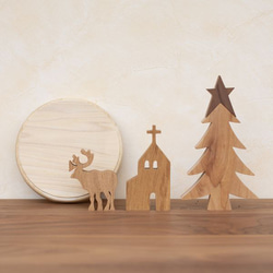 クリスマス オブジェ セット Ｃ 置物 ツリー トナカイ 教会 木製 ハウス 雑貨 ナチュラル 冬 無垢 8枚目の画像