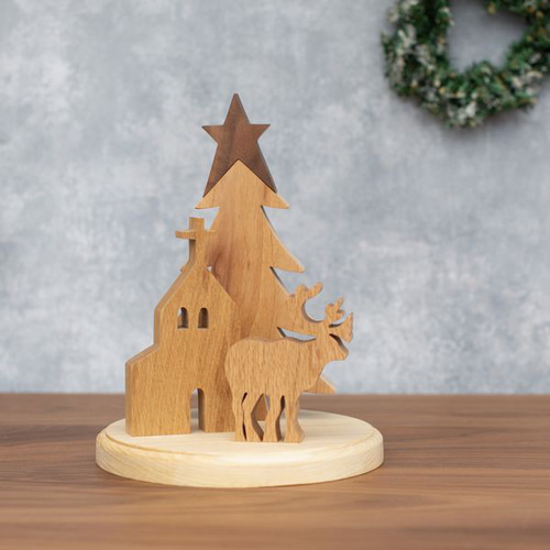クリスマス オブジェ セット C｜置物 ツリー トナカイ 教会 木製