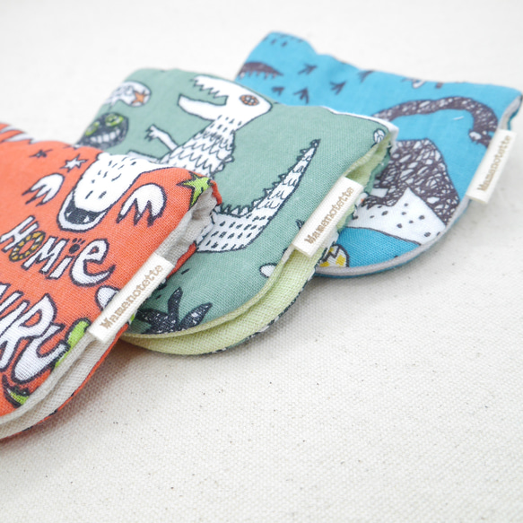 ふわもこハンカチ｜お絵描き恐竜-Doodle Dinosaur-｜S・10×20cm｜8重ガーゼハンカチ｜ギフト 4枚目の画像