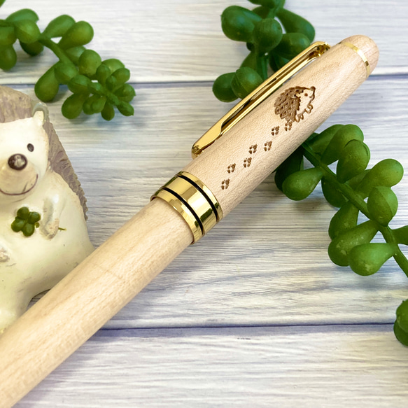 ★ハリネズミのハリー　木製ボールペン&ペンケース（メープル）名入れ可 ラッピング無料 4枚目の画像