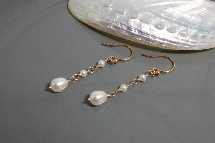 K10ピンクゴールド　淡水パール　フックピアス