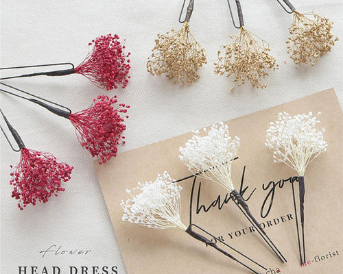 全3色/かすみ草3本SETヘッドピン/プリザーブドフラワー 付け足し[fc242