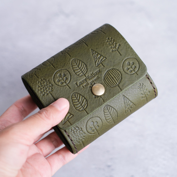 北欧柄のちいさなお財布］グリーン 春財布 本革の温もり お札を折ら