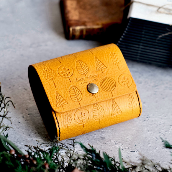 北欧柄のちいさなお財布 イエロー］ 本革の温もり お札を折らない