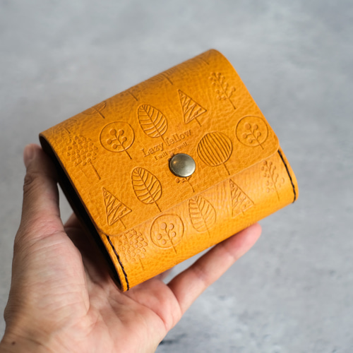 北欧柄のちいさなお財布 イエロー］ 本革の温もり お札を折らない