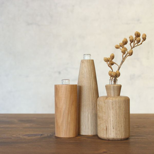 種類おまかせ】ろくろのフラワーベース Sサイズ 一輪挿し 花瓶 木製