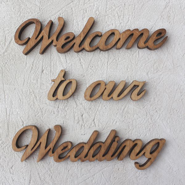 木製 アルファベットオブジェ・筆記体『Welcome to our Wedding』｜切り文字 ウエディング 結婚式