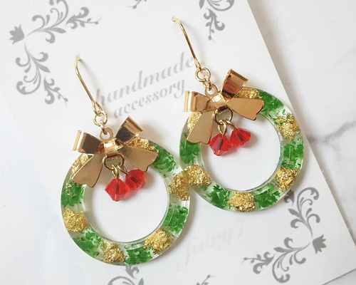 クリスマスチェーンピアス イヤリング ツリー×リース クリスマスチェーンピアス イヤリング ツリー×リース