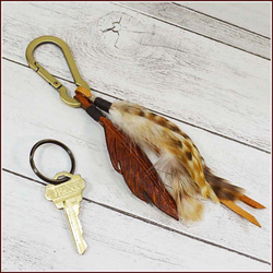 牛皮鑰匙扣羽毛雕刻羽毛吊飾19120502 第4張的照片