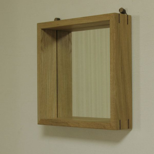 【未使用】オークボックスウォールミラー ミラー ボックス型｜オーク 鏡 かがみ 木枠 インテリア 雑貨 おしゃれ