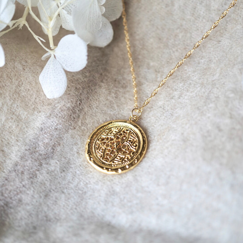 14k アンティーク　ゴールドネックレス　50cm アンティークコインの14kgfロングネックレス (50cm) ゴールド