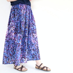 ワンダフルワールド 紫陽花ブーケ ロングスカート パープル ウエストゴム 受注】心はずむ 紫陽花スカート パープル コットン 母の日 敬老の日
