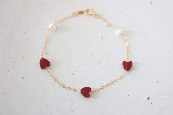 14KGF redheart pearl bracelet[br2988] 1枚目の画像