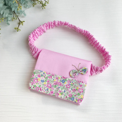 【ウエストゴム】ちょうちょと花柄のベルト付き移動ポケット（ベージュ）女の子 13枚目の画像