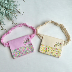 【ウエストゴム】ちょうちょと花柄のベルト付き移動ポケット（ベージュ）女の子 14枚目の画像