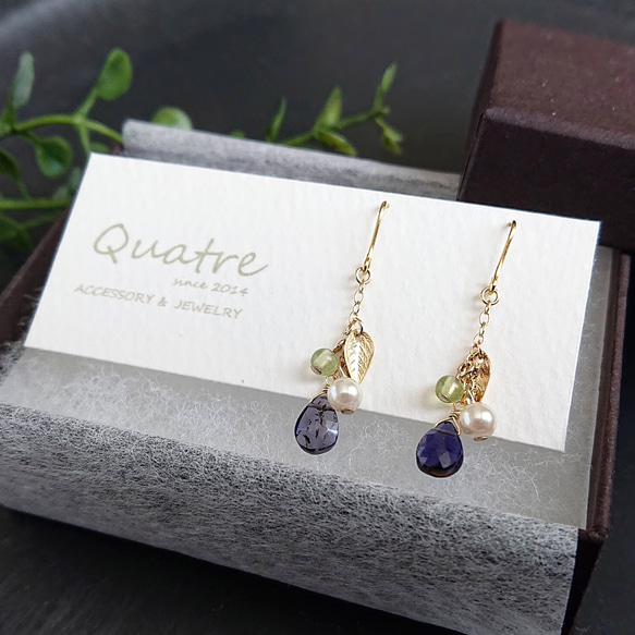 アイオライト【Iolite】 チェーンデザインピアス 1枚目の画像