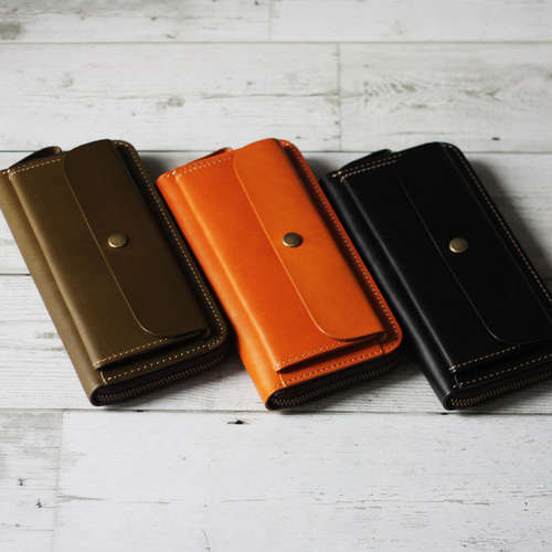 やまさん】国産ステアハイド ラウンドファスナー（ロング）茶芯