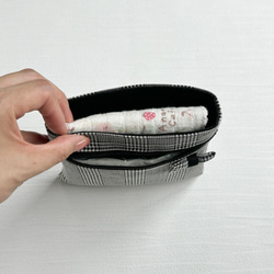 【ファスナー付き】大人かわいい　移動ポケット（黒チェック・ふたなし）サニタリー 5枚目の画像