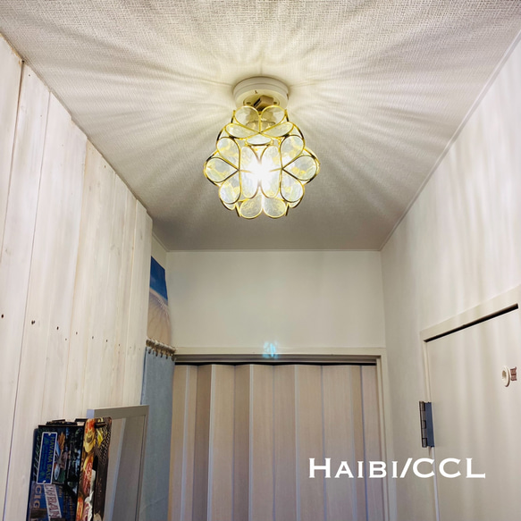 天井照明 Haibi/CCLAB シーリングライト ステンドグラス ランプシェード E26ソケット 真鋳古色 LED照明 3枚目の画像