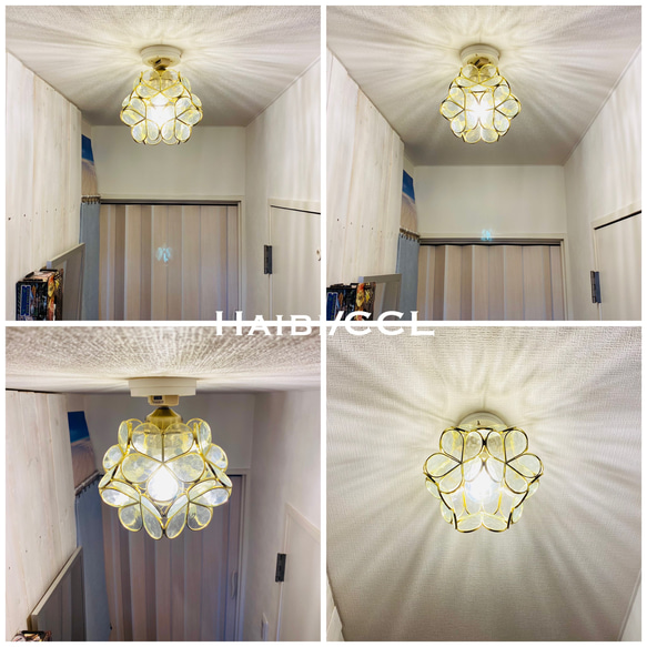天井照明 Haibi/CCLAB シーリングライト ステンドグラス ランプシェード E26ソケット 真鋳古色 LED照明 4枚目の画像