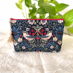 受注販売》ウィリアムモリス《いちご泥棒》タッセル付き コスメポーチ