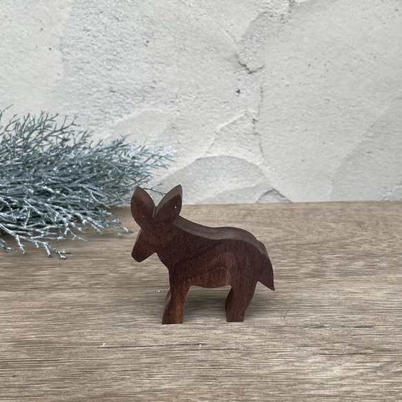 【包郵】驢子迷你動物聖誕動物物品剪影雕像斯堪的納維亞木製實木胡桃木配件 第2張的照片