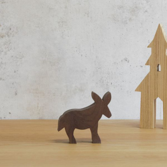【包郵】驢子迷你動物聖誕動物物品剪影雕像斯堪的納維亞木製實木胡桃木配件 第6張的照片