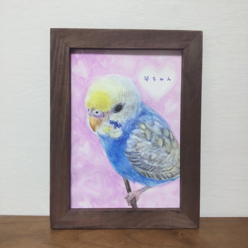 インコの水彩肖像画【手描き原画】（簡易額付/オーダー） 絵画